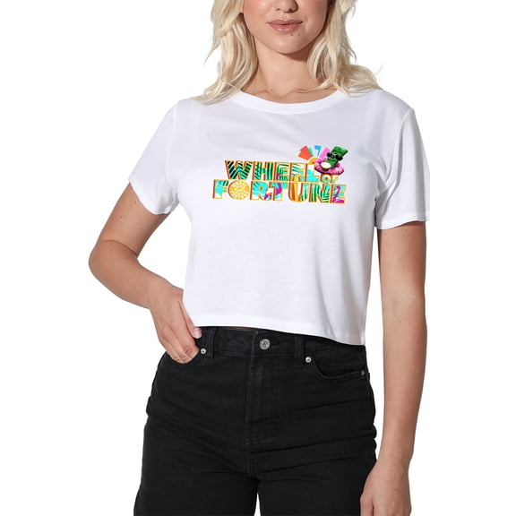 Popfunk Wheel of Fortune Tropical Logo Women's Crop Top T-Shirt, White, Medium
