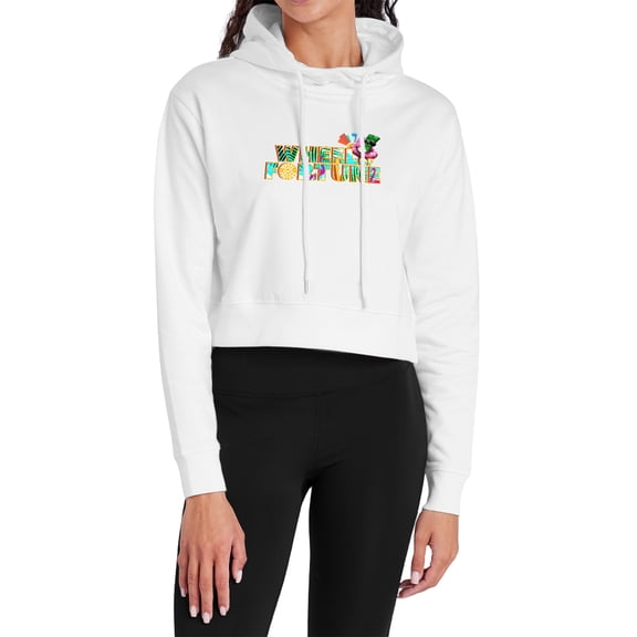 Popfunk Wheel of Fortune Tropical Logo Women's Cropped Hoodie Pullover Sweatshirt, White, Medium