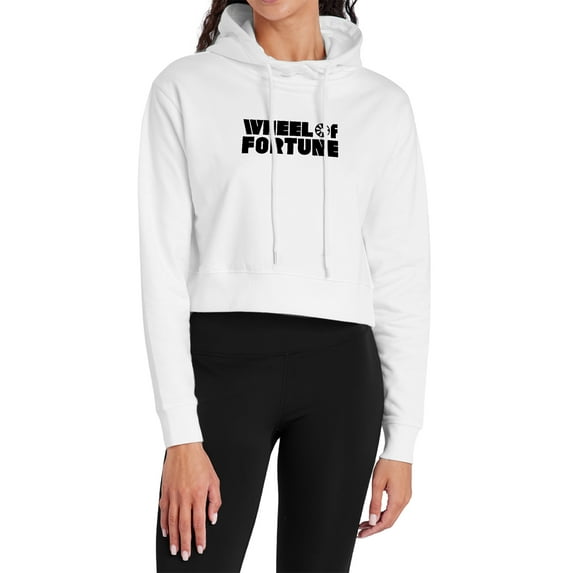 Popfunk Wheel of Fortune Vertical Logo Women's Cropped Hoodie Pullover Sweatshirt, White, 2X-Large
