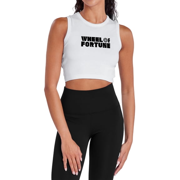 Popfunk Wheel of Fortune Vertical Logo Women's Sleeveless Crop Top Tank, White, X-Large