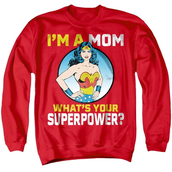 Popfunk Wonder Woman Wonder Woman Mother's Day What's Your Superpower ADULT COTTON/POLY CREWNECK SWEATSHIRT - TRUE RED - 5X