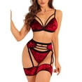 thumbnail image 1 of Popiv Women Sexy Lingerie Strappy Lace Garter Lingerie Sets High Waisted Sheer Mesh Lingerie, Velvet Red, XL, 1 of 6