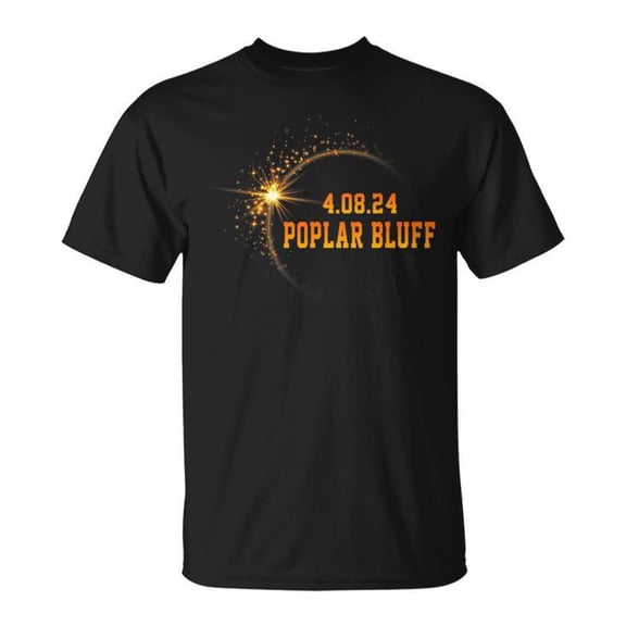 Poplar Bluff USA Total Solar Eclipse April 8th 2024 Graphic Tee Unisex Adult Cotton Astronomy Event Totality Souvenir Casual Travel T-Shirt, Size 5XL, Color Black