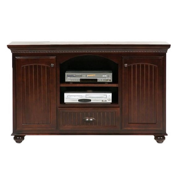 Poplar Deluxe TV Stand with 2 Fixed Wood Half Shelves, Concord Cherry