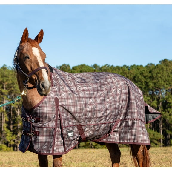 Poplar Head Origin 600 Denier Turnout Blanket, 240 Gram, Espresso and Wine Plaid, 66"