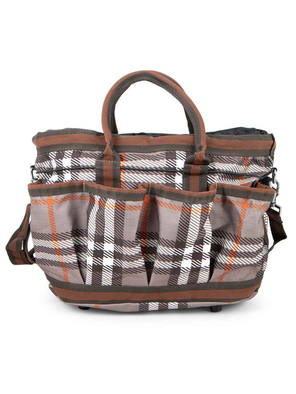 Poplar Head Grooming Bag – Horse Grooming Organizer Tote with Pockets for Brushes, Tools, Clippers, Shampoo, Detangler – Stable Barn Kit Carrier for Horses, Pets, Plymouth Brown Plaid