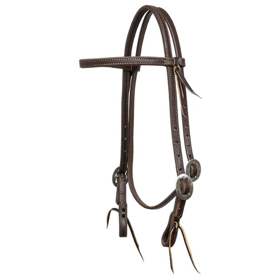 Poplar Head Premium Doubled & Stitched Oiled Harness Leather 5/8" Browband Headstall with Cart Buckles