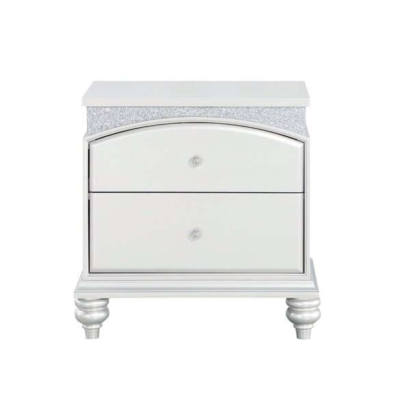 Poplar MDF Nightstand - 2 Drawers with Crystal Knobs - Bedroom Place - Modern Bedroom Element