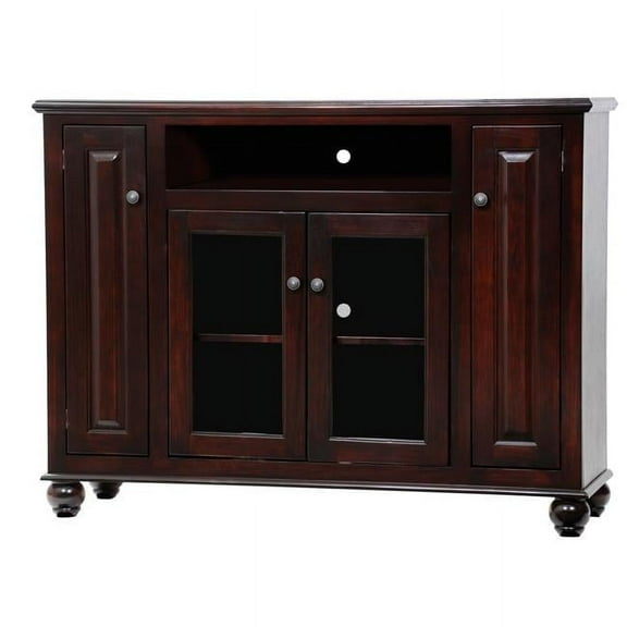 Poplar Tall Deluxe Entertainment Console with 3 Fixed Wood Shelves, Caribbean Rum