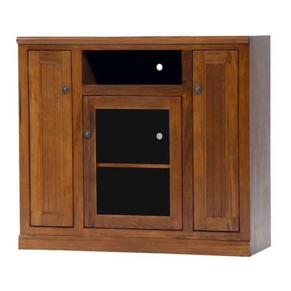 Poplar Tall TV Stand with 2 Bead Board Doors, European Gold