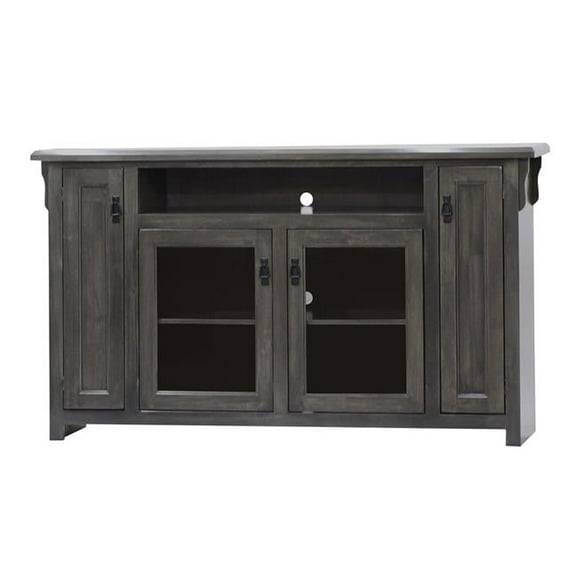 Poplar Tall TV Stand with 2 Glass Panel Doors, Bright White