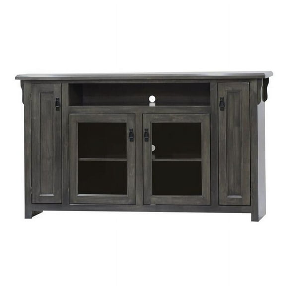 Poplar Tall TV Stand with 2 Glass Panel Doors, Caribbean Rum