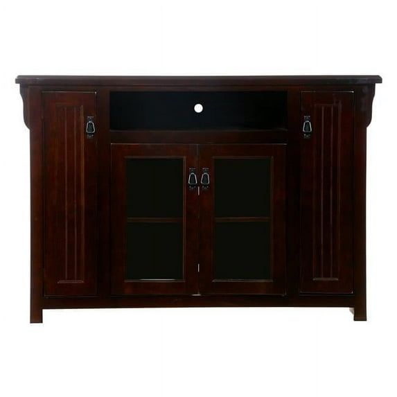 Poplar Tall TV Stand with 2 Glass Panel, European Dusty White