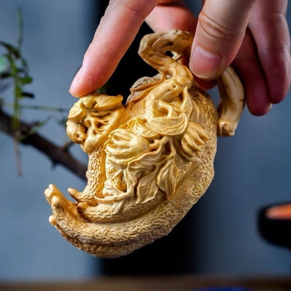 Poplar Wood Carved Tea Pet Solid Wood Handheld Play Piece Decorative Cultural Handicraft Ornament for Tea Table