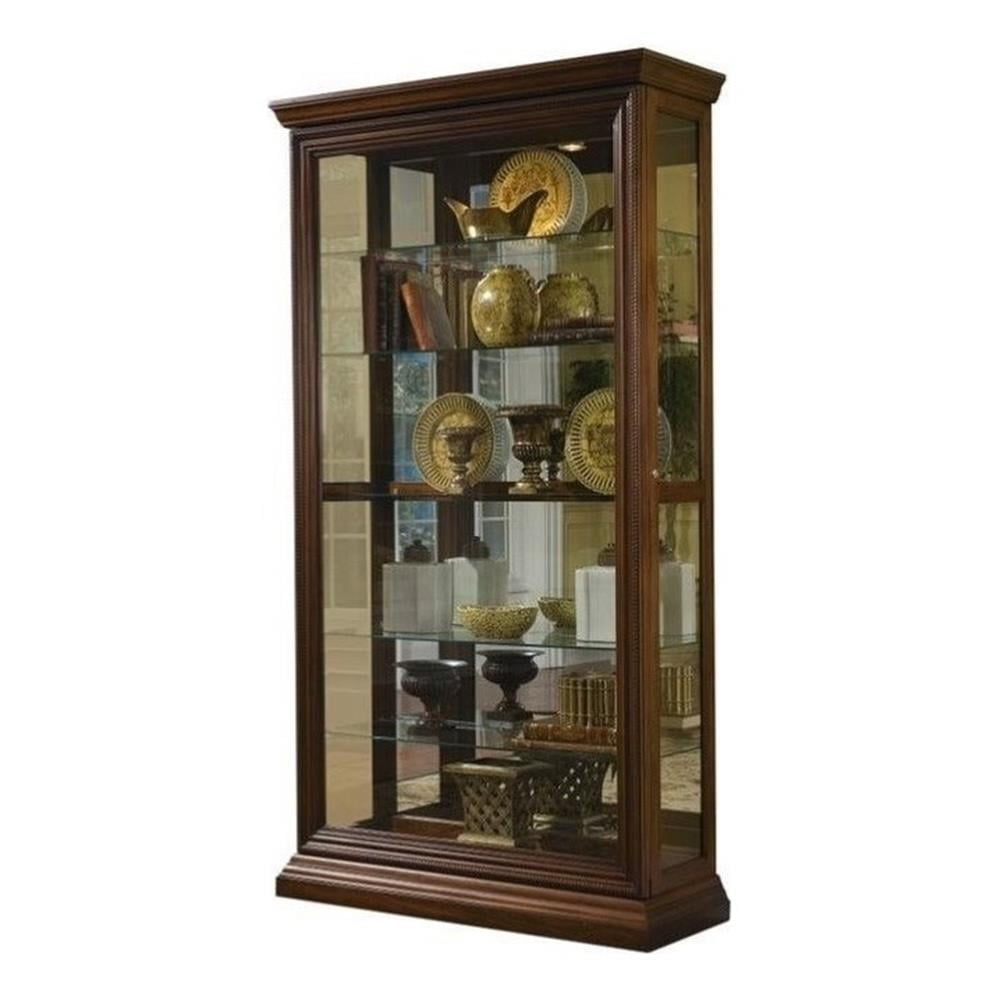 Edwardian Oak Brown Lighted Curio Cabinet with Poplar Wood Legs