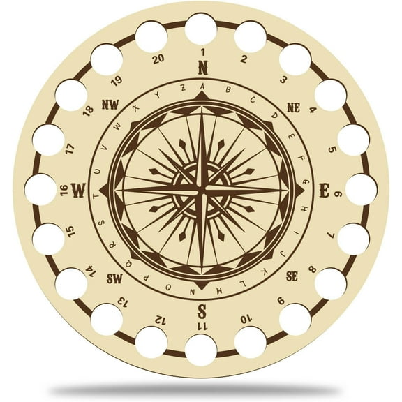 Poplar Wood Thread Winding Boards Floss Organizer for Cross Stitch Embroidery Cotton Thread Craft DIY Sewing Storage Flat Round 20 Positions Compass Pattern 150x8mm 2pcs/set