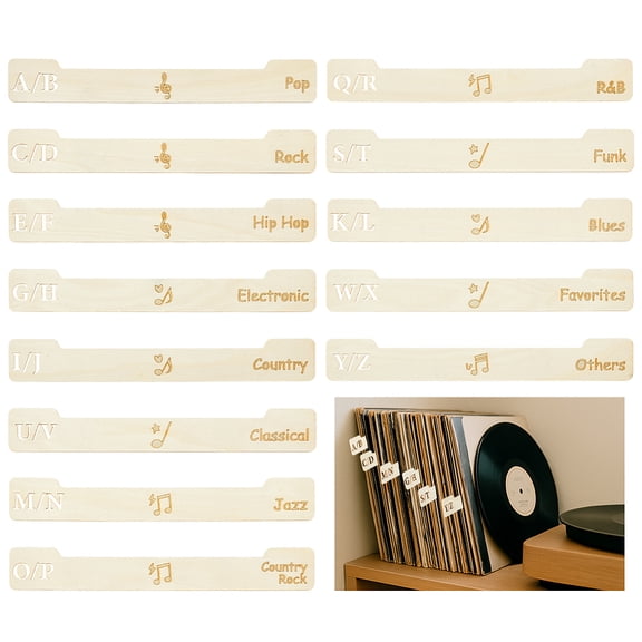Poplar Wood Vinyl Record Divider Letter A~Z Organizer for Album CD DVD Media Book Shelf Storage Floral White 360x50x1.5~2mm 13 styles diy