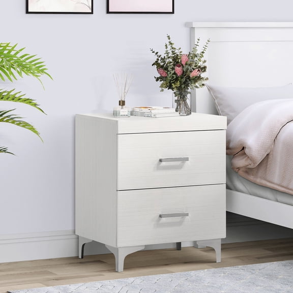 Poplar wood white nightstand with 2 drawers / Timeless elegance in bedside storage