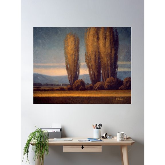 Poplars At Dusk Poster Wall Art, Modern Wall Decor For Living Room Bedroom, 24x36 UNFRAMED