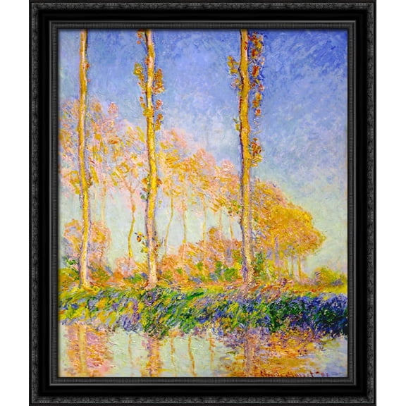 Poplars, Autumn, Pink Effect 28x34 Large Black Ornate Wood Framed Canvas Art by Claude Monet