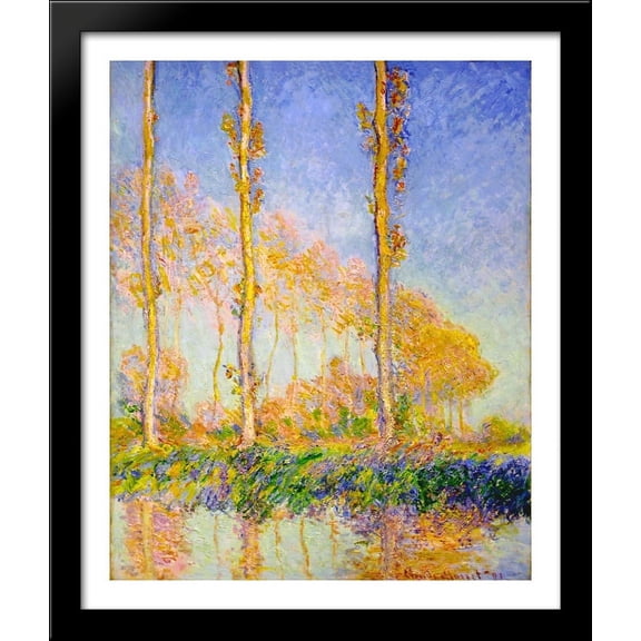 Poplars, Autumn, Pink Effect 28x34 Large Black Wood Framed Print Art by Claude Monet