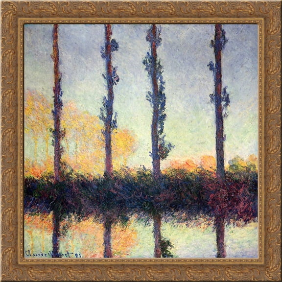 Poplars (Four Trees) 20x20 Gold Ornate Wood Framed Canvas Art by Monet, Claude