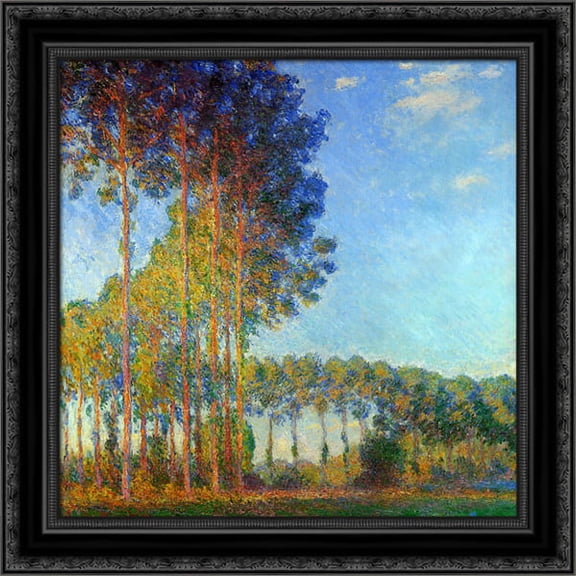 Poplars on the Banks of the River Epte, Seen from the Marsh 20x20 Black Ornate Wood Framed Canvas Art by Monet, Claude