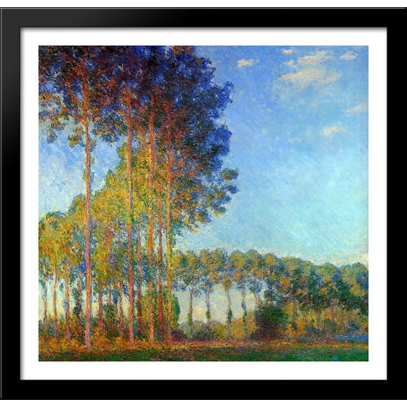 Poplars on the Banks of the River Epte, Seen from the Marsh 30x28 Large Black Wood Framed Print Art by Claude Monet