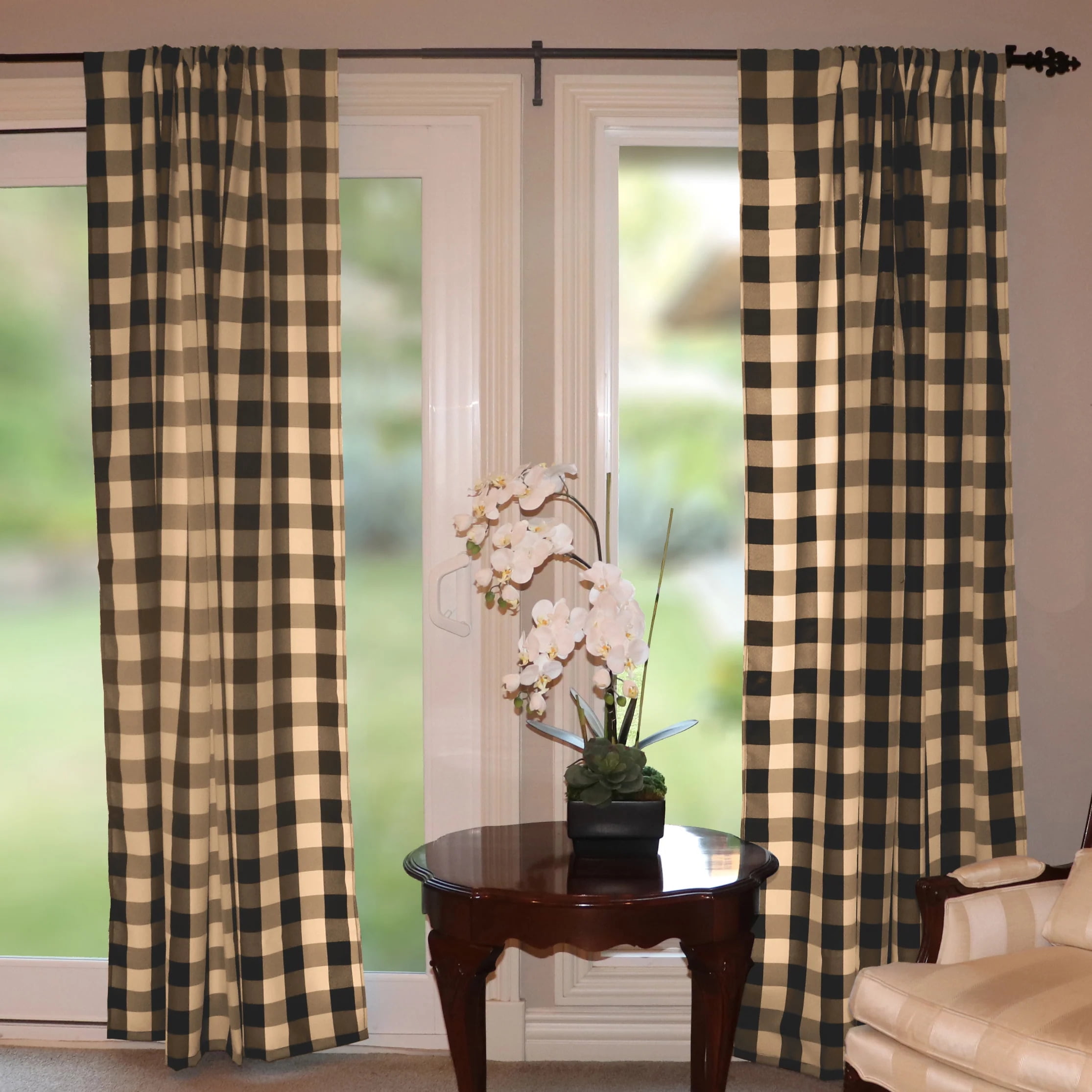 Poplin Buffalo Checkered Window Curtain 56 Inch Wide Black And Beige Com