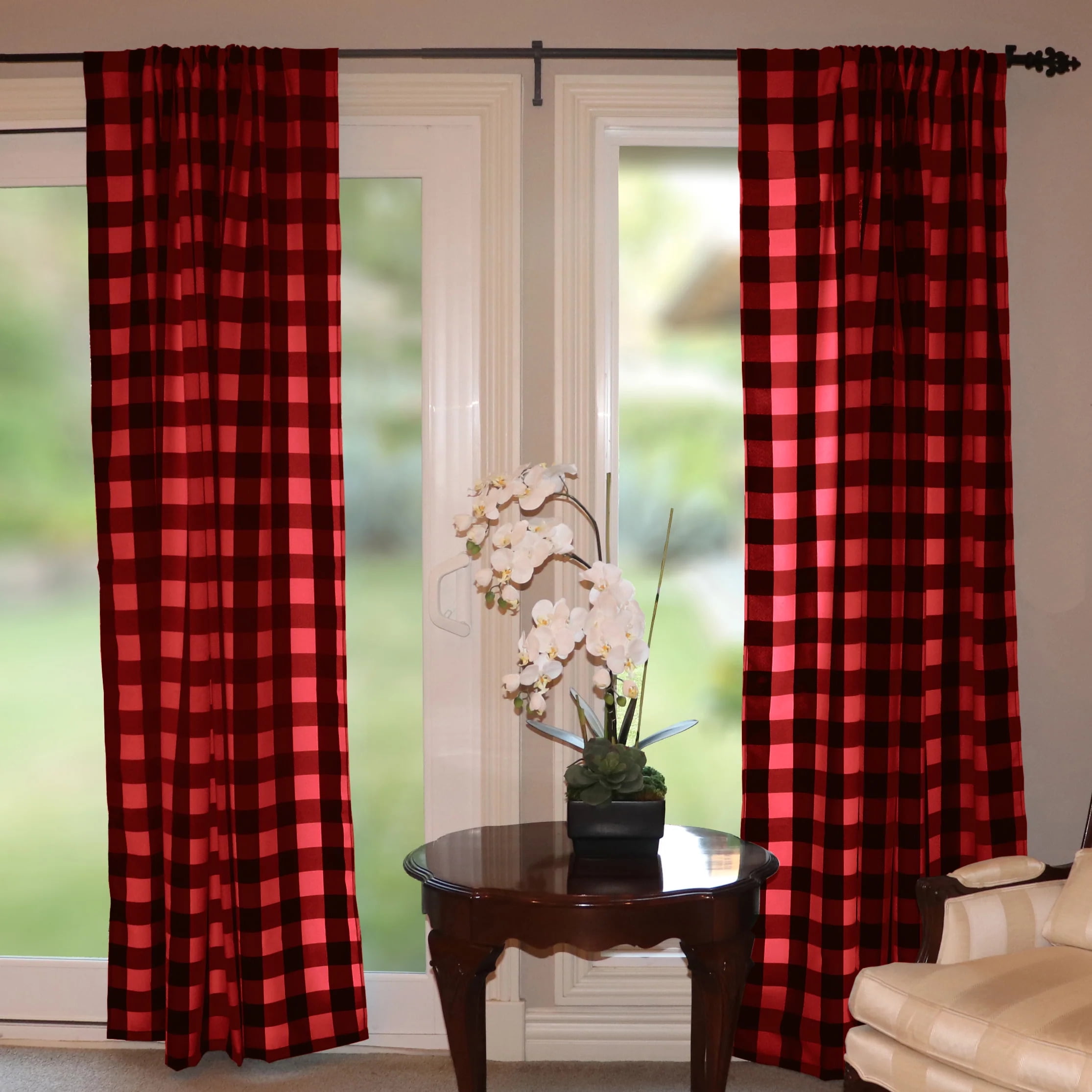 Poplin Buffalo Checkered Window Curtain 56 Inch Wide Black And Red Com