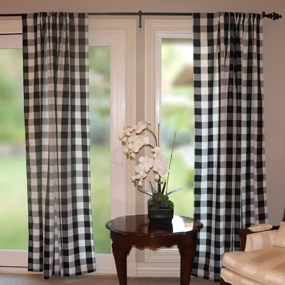Poplin Buffalo Checkered Window Curtain 56 Inch Wide Black and White