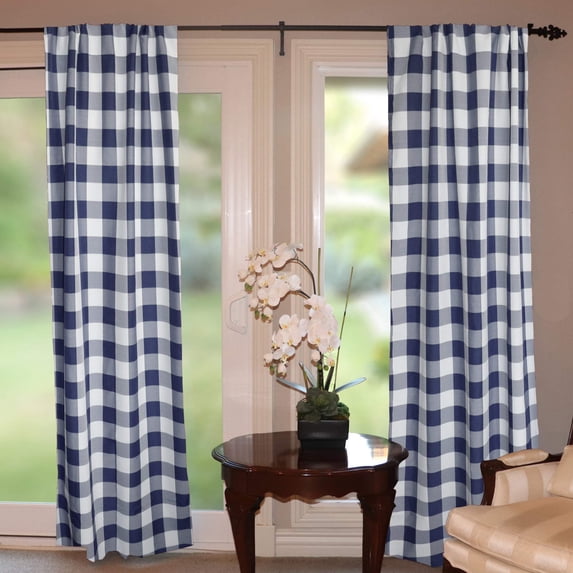 Poplin Buffalo Checkered Window Curtain 56 Inch Wide Navy and White