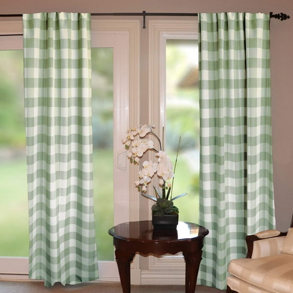 Poplin Buffalo Checkered Window Curtain 56 Inch Wide Sage and White