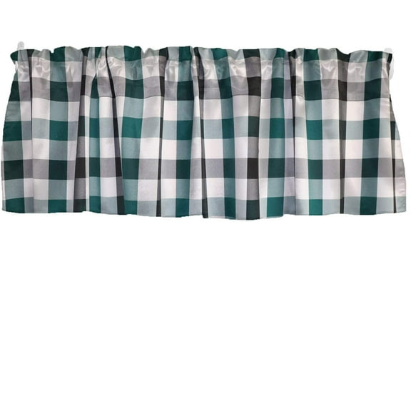Poplin Buffalo Checkered Window Valance 58" Wide Black Hunter Green and White