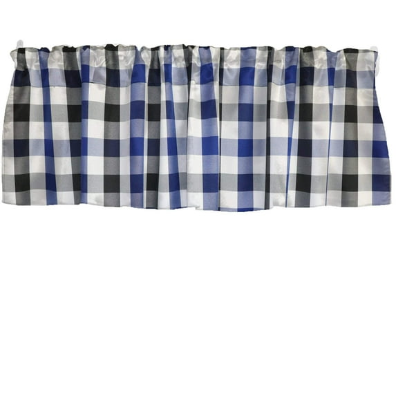 Poplin Buffalo Checkered Window Valance 58" Wide Black Royal Blue and White