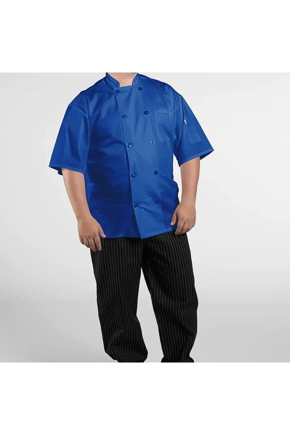 Poplin Cotton Blend Pro-vent Short Sleeve Chef Coat 2 PK Type: Poplin Pro-vent Short Sleeve Chef Coat, Color: Royal, Size: X-Large 2 PK