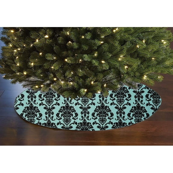 Poplin Damask Floral Tree Skirt Christmas Decoration 58" Round Skirt