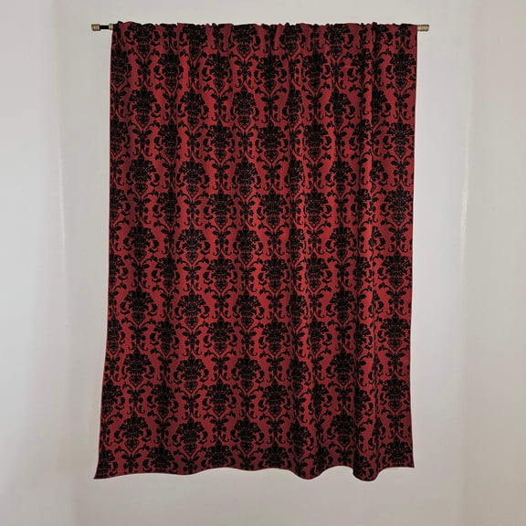 Poplin Damask Print Polyester Window Curtain 58 Inch Wide Cranberry Red