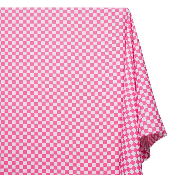 Poplin Fabric Cotton Checkered Print Hypoallergenic 60 Inches By The Yard For Sewing Shirts, Blouses, Button Downs, Table Covers, Racing Flags, Linings, & More - Fuchsia / White (10 Yards)