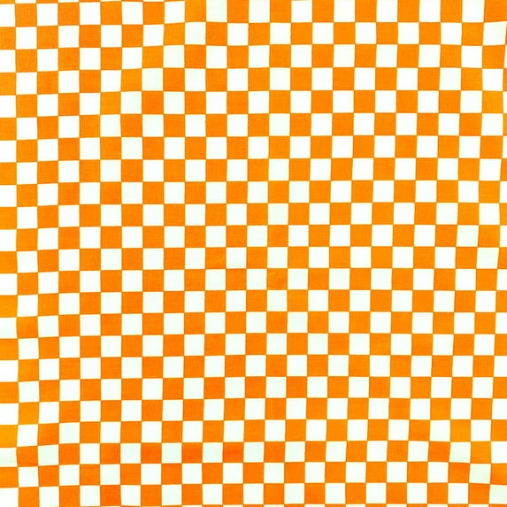 Poplin Fabric Cotton Checkered Print Hypoallergenic 60 Inches By The Yard For Sewing Shirts, Blouses, Button Downs, Table Covers, Racing Flags, Linings, & More - White / Orange (1 Yard)