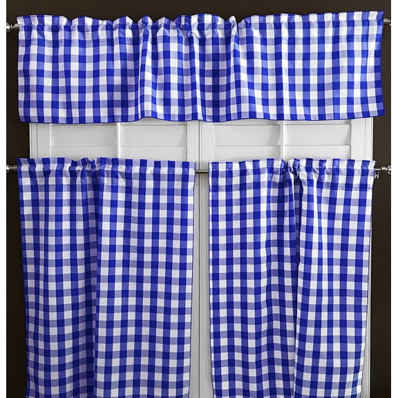 Poplin Gingham Checkered 3 Piece Window Valance Curtain Set (18 different colors)