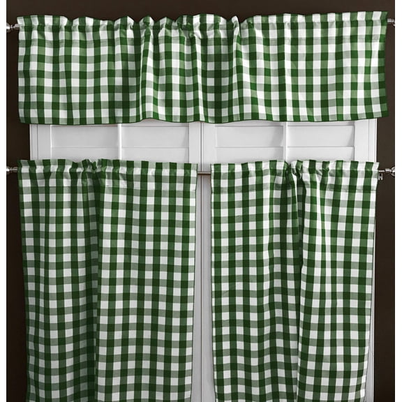 Poplin Gingham Checkered 3 Piece Window Valance Curtain Set (18 different colors)