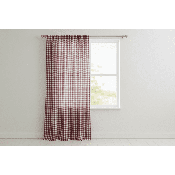 Poplin Gingham Checkered Window Curtain 56 Inch Wide Burgundy