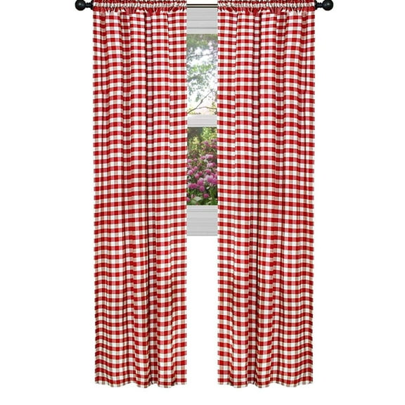 Poplin Gingham Checkered Window Curtain 56 Inch Wide Fire Red