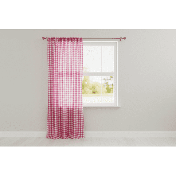 Poplin Gingham Checkered Window Curtain 56 Inch Wide Fuchsia