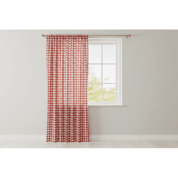 Poplin Gingham Checkered Window Curtain 56 Inch Wide Red