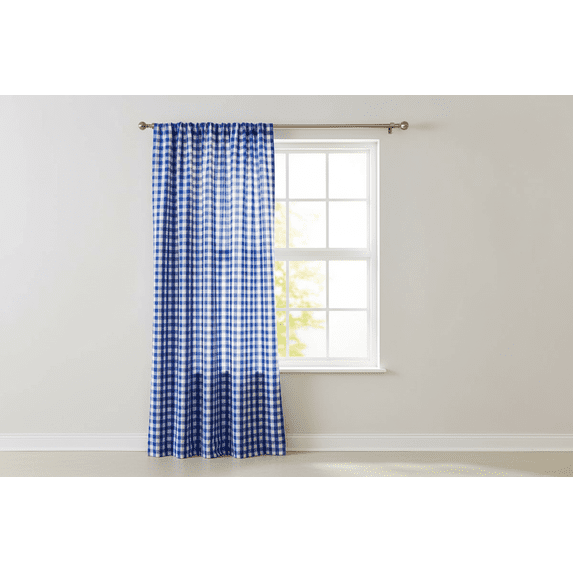 Poplin Gingham Checkered Window Curtain 56 Inch Wide Royal Blue