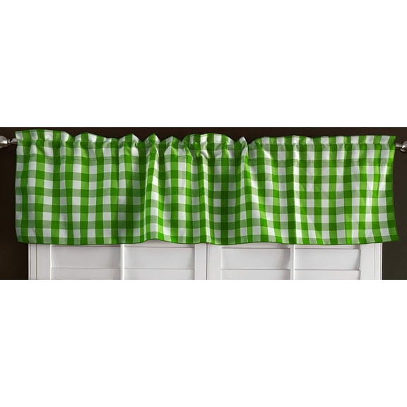 Poplin Gingham Checkered Window Valance 58" Wide Lime Green