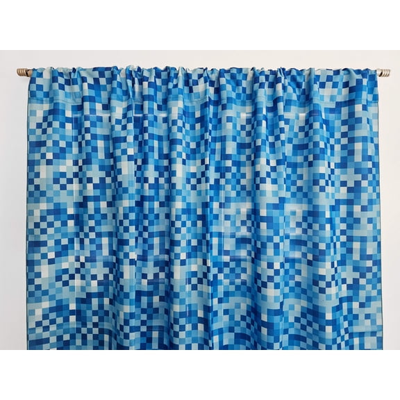 Poplin Square Pixelated Print Polyester Window Curtain 58 Inch Wide