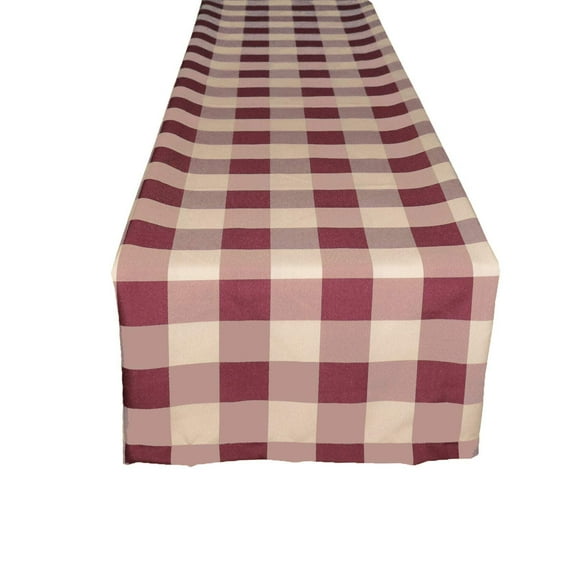 Poplin Table Runner Buffalo Gingham Checkered Burgundy and Beige